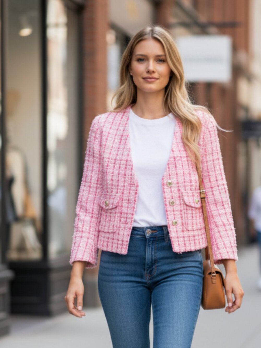 NWOT AQUA Tweed Button Front Jacket - Exclusive Pink XXL